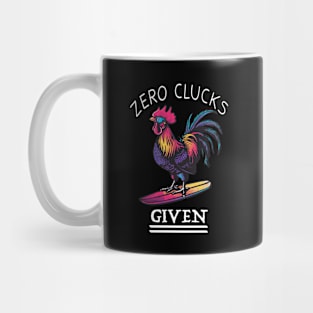 Surfing Rooster - No Clucks Given (with White Lettering) Mug